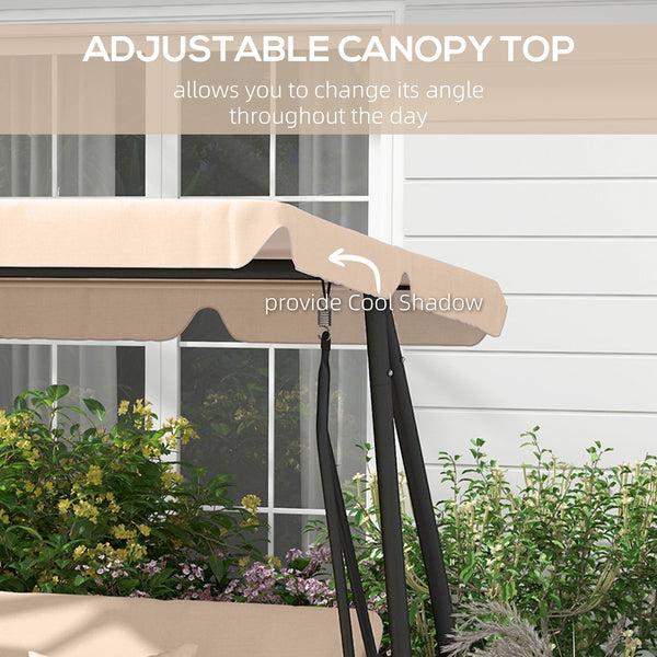 3-seater outdoor swing, convertible into a flat bed with adjustable shade, removable cushions, cup holder, light brown