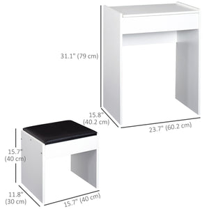 Modern dressing table with makeup table and padded stool, white