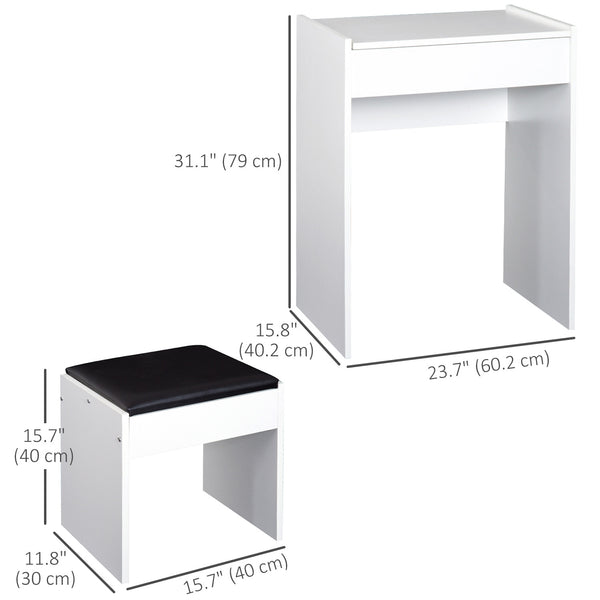 Modern dressing table with makeup table and padded stool, white