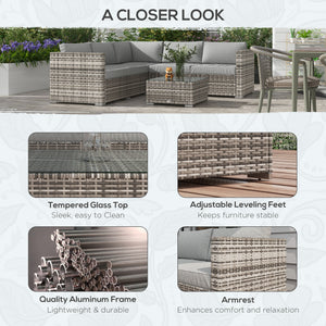 4-piece woven rattan garden furniture set with corner sofa, grey
