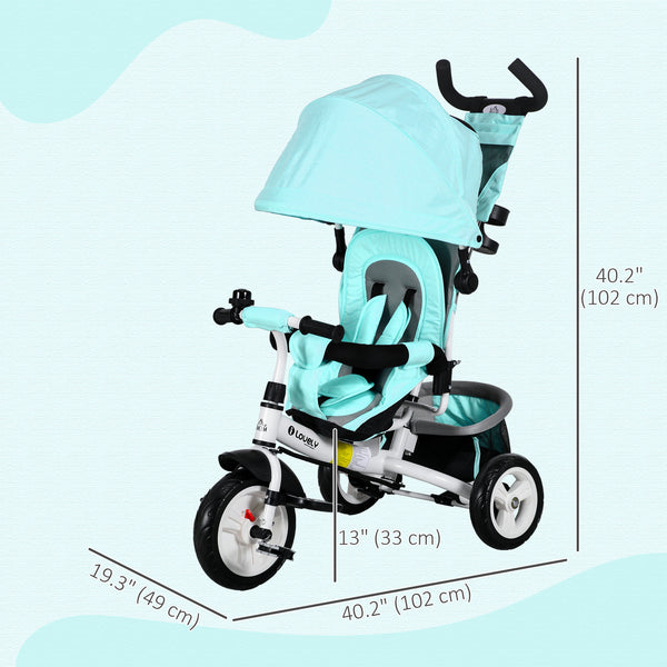 6 in 1 tricycle with parent handle, green