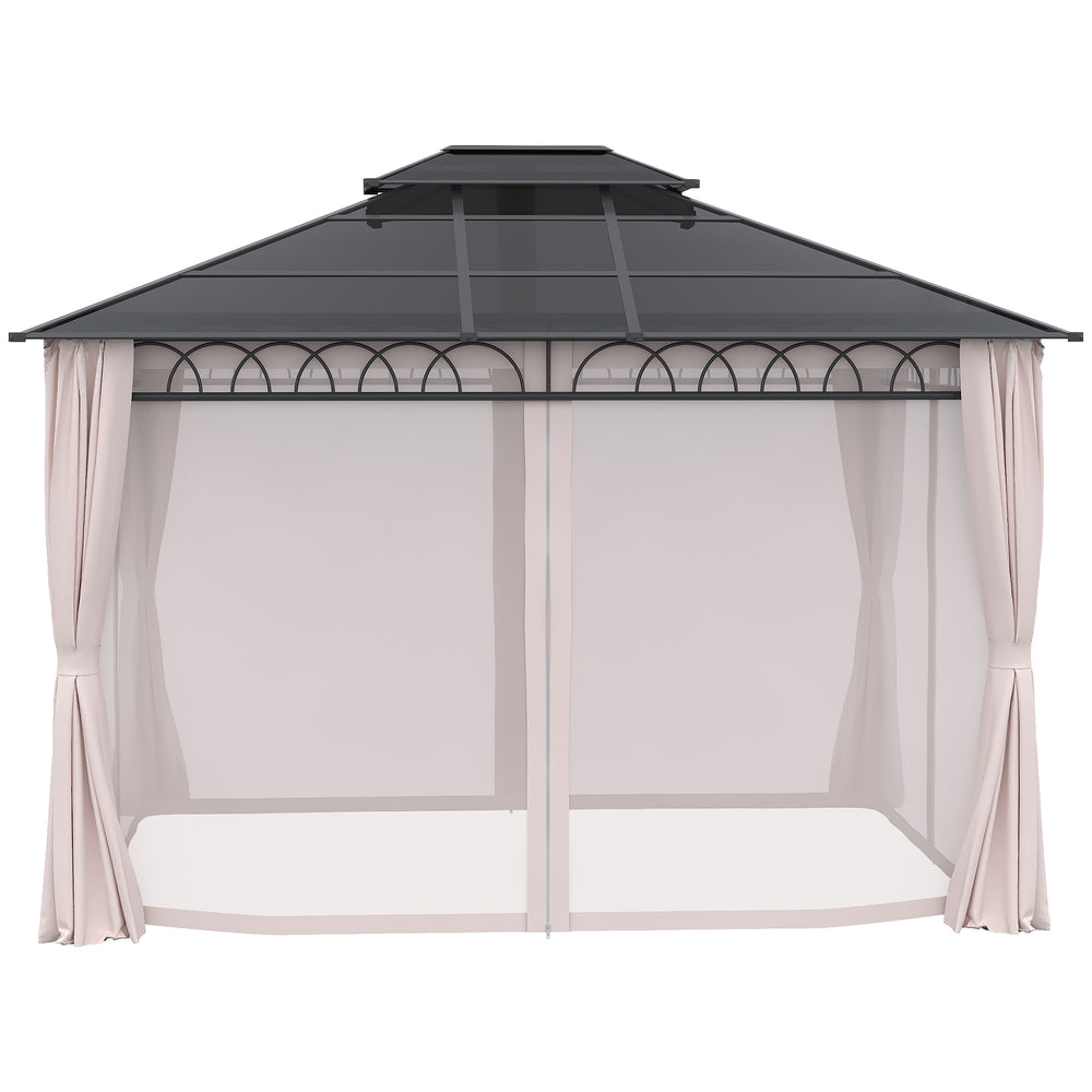 10' x 12' Gazebo with Double PC Hardtop, Steel Frame, Netting &amp; Curtains, Khaki