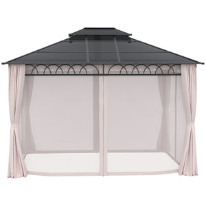 10' x 12' Gazebo with Double PC Hardtop, Steel Frame, Netting &amp; Curtains, Khaki