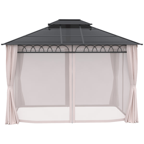 10' x 12' Gazebo with Double PC Hardtop, Steel Frame, Netting &amp; Curtains, Khaki