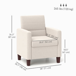 Fabric armchair with seat cushion and non-slip glides, cream white