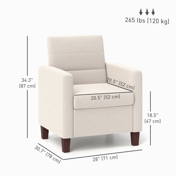 Fabric armchair with seat cushion and non-slip glides, cream white