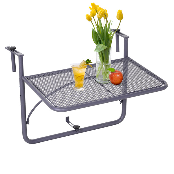 Adjustable metal balcony table, for outdoor balconies, gray
