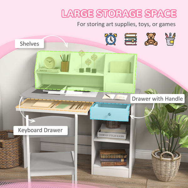 Kids Desk and Chair Set with Storage, Grey