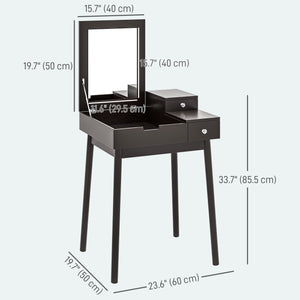 Dressing table with folding mirror and 2 drawers, black