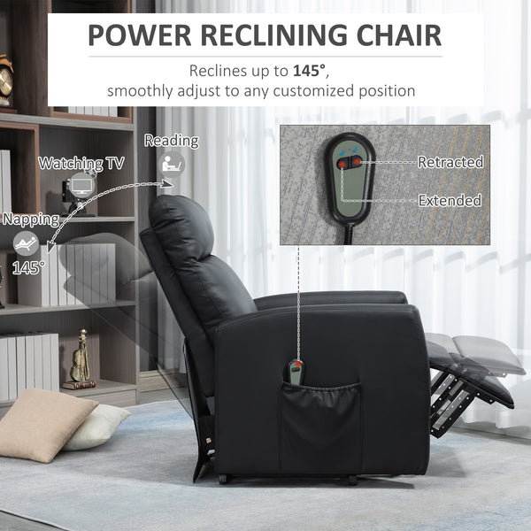 Electric Lift Recliner Chair with Remote Control and Side Pocket, Black