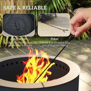 Wood-burning fireplace with grate, ash catcher and poker, black