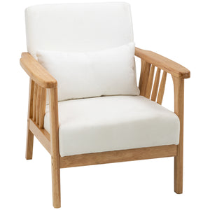 Upholstered armchair with rubberwood frame, white