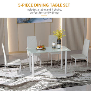 Modern 4 Person Dining Table Set, Space Saving with Rectangular Tabletop and Steel Frame, White