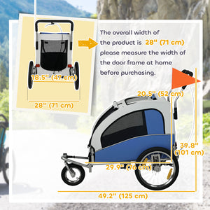2-in-1 dog bike trailer and stroller, light gray
