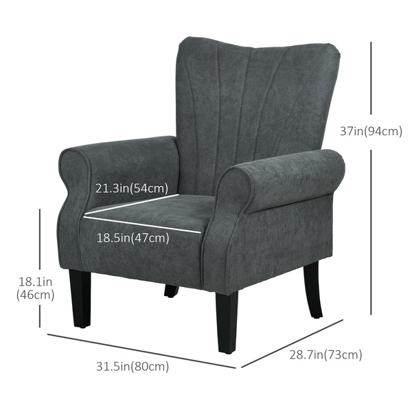 Modern fabric accent chair with wooden legs, dark gray