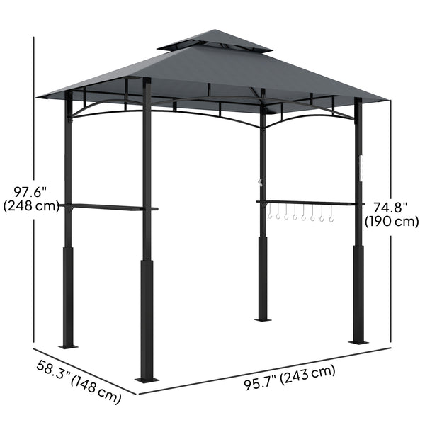 Two-tier barbecue gazebo with LED lighting, dark grey