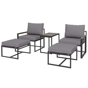 5-piece garden furniture set with ottomans, cushions and small sofa, grey