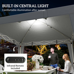 10 x 10 Pop-Up Canopy with Center Light, UPF 50+ Protection, Remote Control, Light Gray