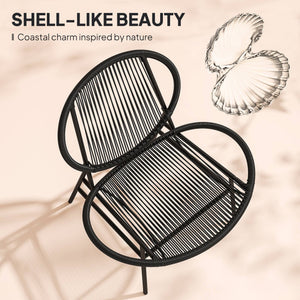 3 Piece Wicker Patio Furniture Set with Steel Table for Porch and Balcony, Black