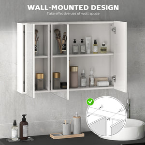 Medicine cabinet with mirror, 3 doors and adjustable shelves, white