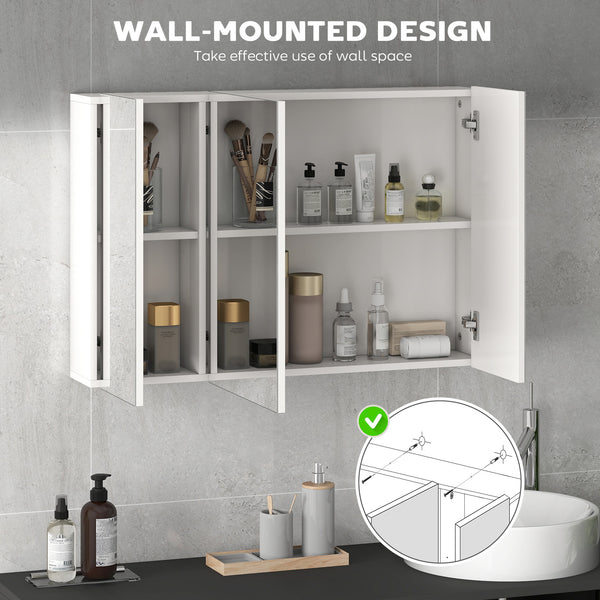 Medicine cabinet with mirror, 3 doors and adjustable shelves, white