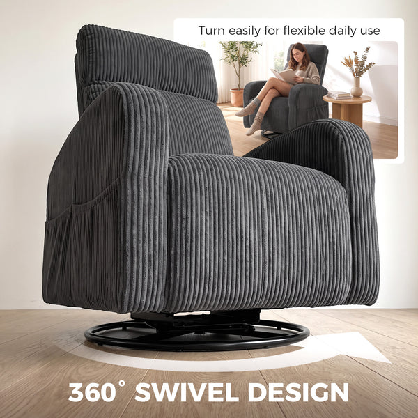 Dark grey corduroy swivel armchair
