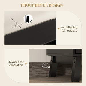 Bohemian style sideboard with rattan doors, black