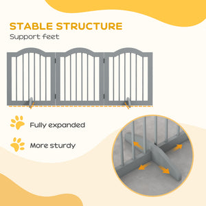 24" Freestanding Pet Gate For Dogs with 2 Support Feet, Light Grey