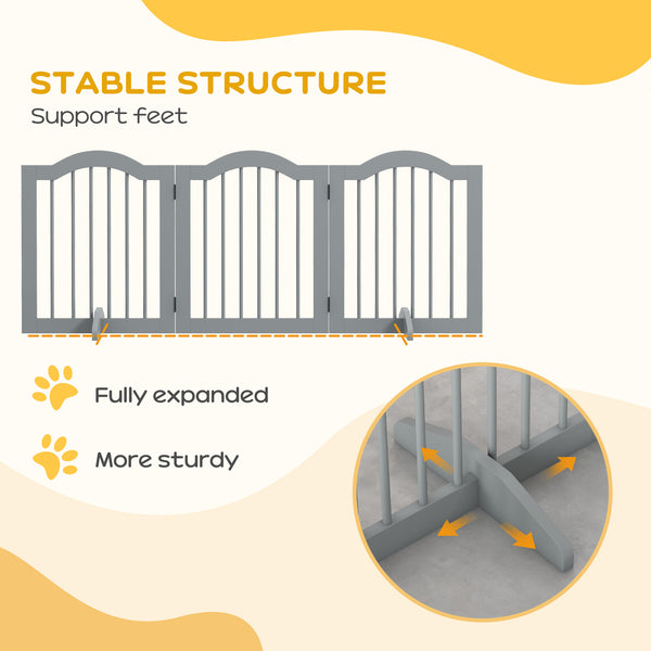 24" Freestanding Pet Gate For Dogs with 2 Support Feet, Light Grey