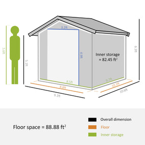 Metal garden shed with double sliding doors and 4 vents, dark grey