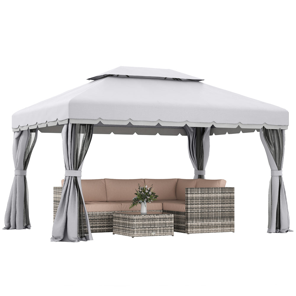 13' x 10' Outdoor Patio Gazebo Canopy with 2-Tier Polyester Roof  Vented Mesh Sidewall & Strong Aluminum Frame Grey