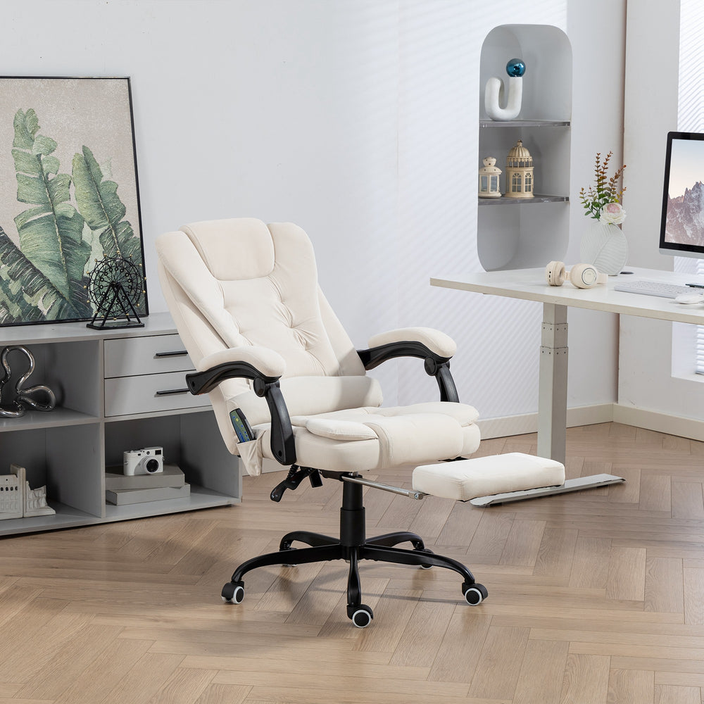 7-point vibrating massage chair with footrest, cream white 