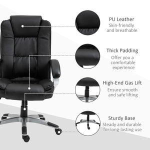 High-back office chair in PU leather with padded armrests