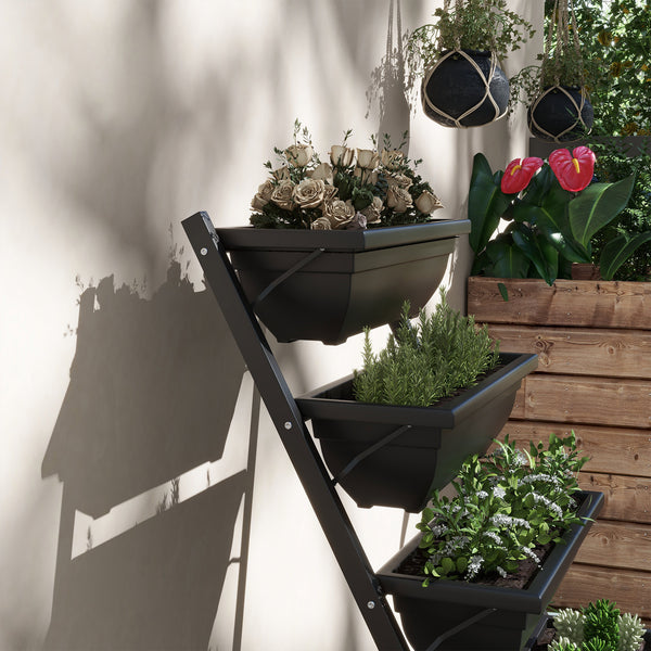5-tier raised planter with 5 plant trays, black