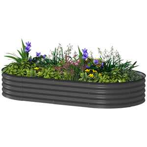 Raised outdoor planter in galvanized steel with metal support, dark grey