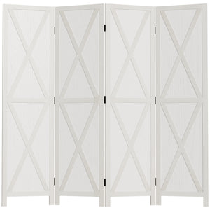 4-Panel Country Style Room Divider with Wooden Frame, White