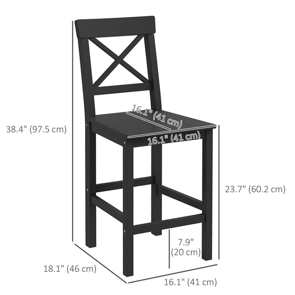 Set of 2 wooden bar stools, black