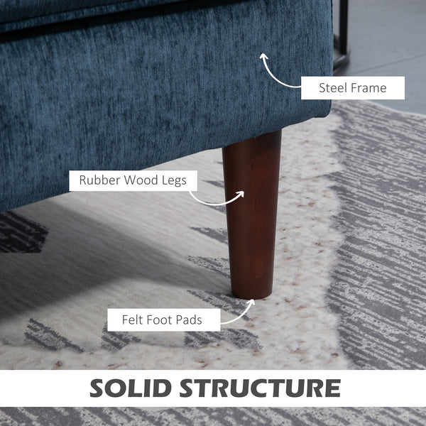 Modern corner sofa with right chaise longue with wooden legs, navy blue