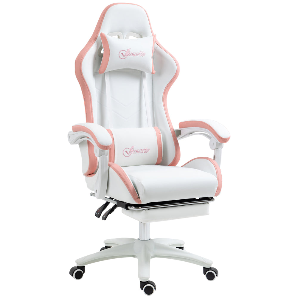 PU leather gaming chair with footrest, reclining backrest, white