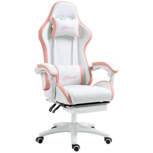 PU leather gaming chair with footrest, reclining backrest, white
