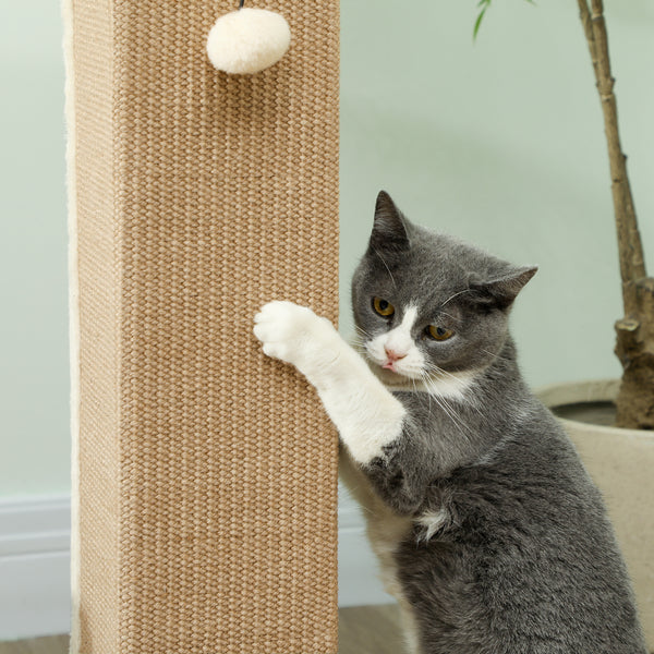 81cm High Cat Tree, Scratching Post with Hanging Ball and Soft Plush, Beige