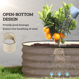 Raised galvanized steel planter with safety rim, cream white