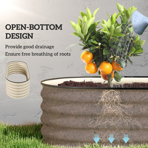 Raised galvanized steel planter with safety rim, cream white