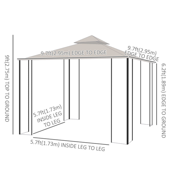 10 x 10 gazebo with mosquito nets, beige
