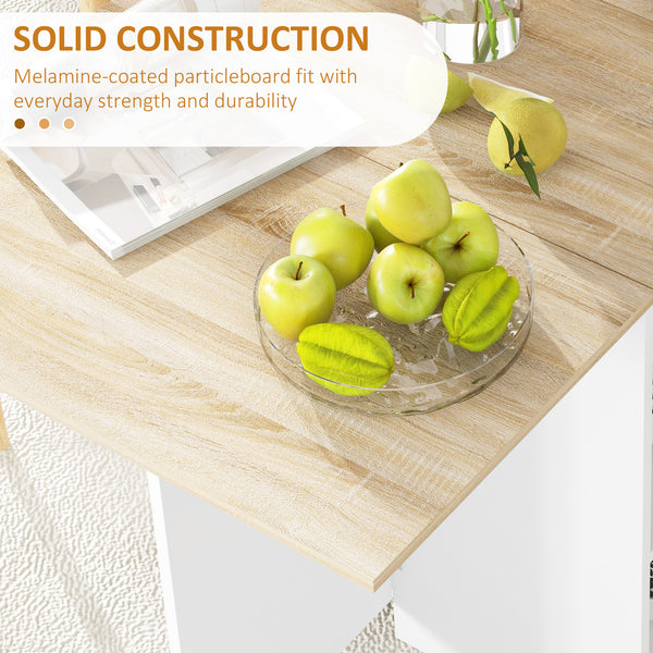 Folding dining table with drawer and storage shelves, oak 