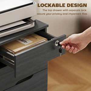 Mobile filing cabinet with storage, drawers and charging station, gray