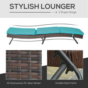 Rattan chaise longue with 5-position adjustable backrest, turquoise 