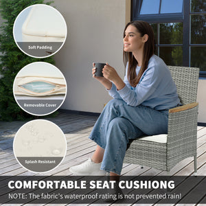 5 Piece Rattan Garden Dining Set with Parasol Hole, Cushions, Garden Table and Chairs, Teak