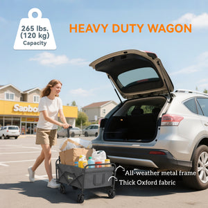 Collapsible Folding Garden Cart, Heavy Duty Lawn Wagon with Universal Wheels and Adjustable Handle, Grey