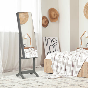 Jewelry cabinet with lockable mirror and 3 adjustable angles, gray